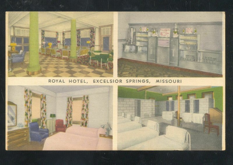 EXCELSIOR SPRINGS MISSOURI ROYAL HOTEL INTERIOR LINEN ADVERTISING POSTCARD