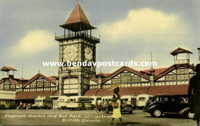 british guiana, GEORGETOWN, Stabroek Market and Bus Park (1958)