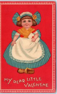 c1910s Netherlands Dutch Girl My Dear Little Valentine Postcard Embossed A83