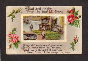 Vintage Glad Bright Your Birthday Greetings Postcard Poem Isa J Postgate Roses