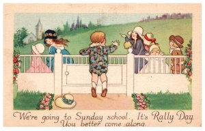 Rally Day, children walking to church Methodist