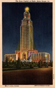 Louisiana Baton Rouge State Capitol Building At Night Curteich