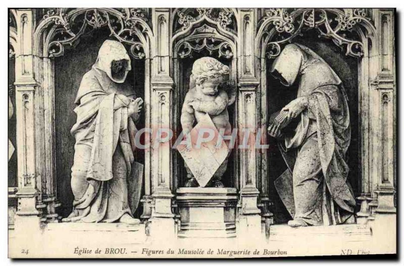 Postcard Ancient Church of Brou Figures of Marguerite de Bourbon mausoleum