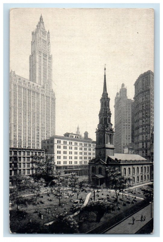 c1905 St. Paul's Chapel Trinity Parish Broadway, Fulton Sts. NY Postcard