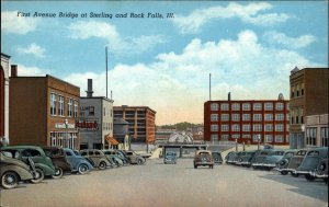 Rock Falls Illinois IL First Ave Bridge Linen Vintage Postcard