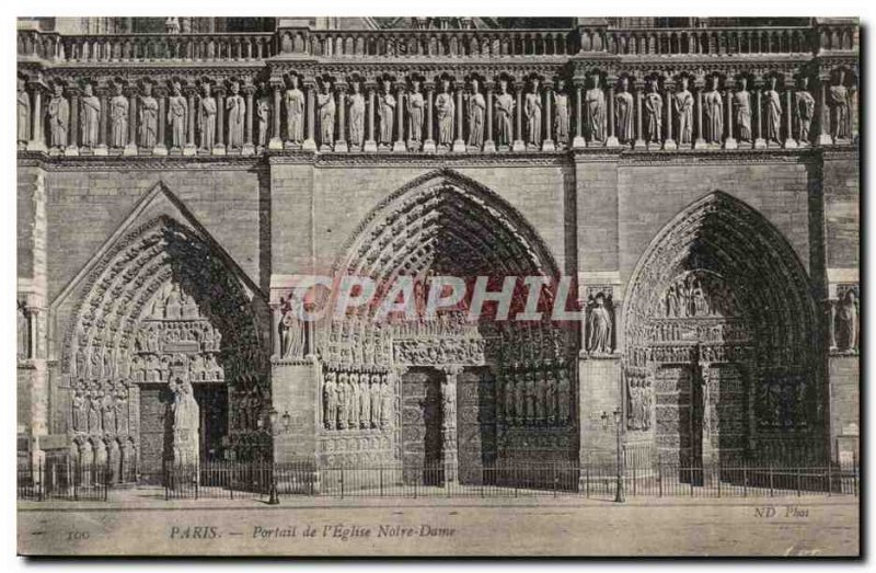 Paris Postcard Old Portal & # 39Eglise Notre Dame