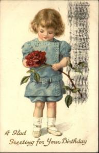 Tuck Birthday Little Girl w Rose c1910 Postcard