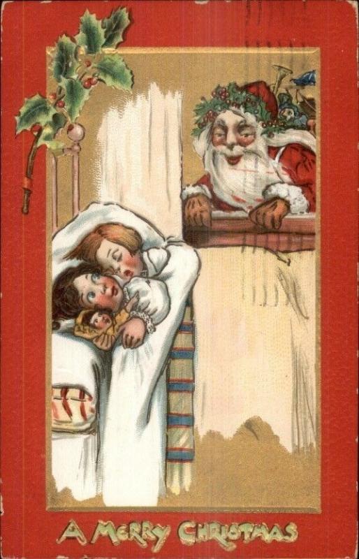 Christmas Santa Claus Sees Children in Bed TUCK #501 c1910 Postcard rpx