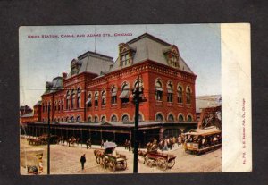 IL Union Train Station Depot Trolley Buggy Chicago Illinois Postcard Creases