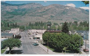 Aerial View, 1st Street, Store Signs, Classic Cars, GRAND FORKS, British Colu...