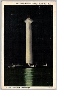 Put In Bay Ohio 1942 Postcard Perry Memorial By Night