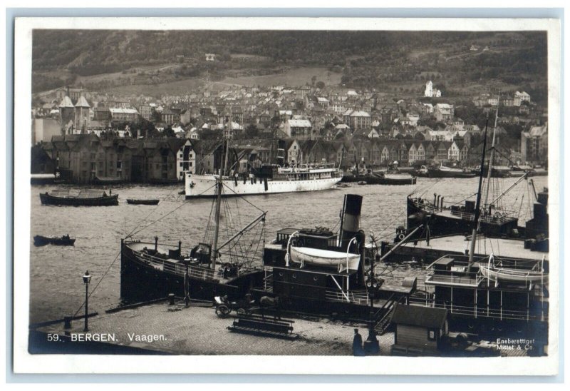 c1920's Ship Landing Vaagen Bergen Norway Antique Unposted RPPC Photo Postcard