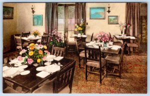 1920's PALOS VERDES CA LA VENTA INN RESTAURANT HAND COLORED DINING ROOM POSTCARD