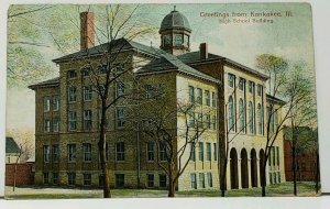 Kankakee Illinois High School Building 1908 to Hatlem Illinois Postcard I6