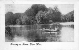 Niles Michigan~Boating on River~Boy with Girls in Boat~1908 B&W Postcard