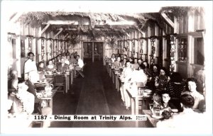 RPPC TRINITY ALPS, CA California ~ DINING ROOM Over Creek 1941 Edwards Postcard