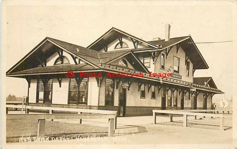 Depot, Washington, Vancouver, RPPC, Northern Pacific Railroad Station, 1921 PM 