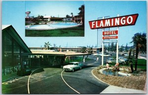 Flamingo Hotel Santa Anita Arcadia California Swimming Pool Restaurant Postcard