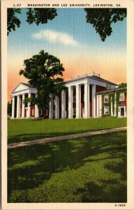 Vtg 1930's Washington & Lee University Lexington Virginia VA Linen Postcard