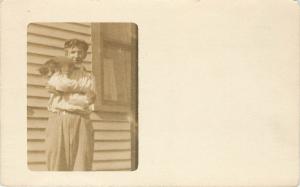 c1907 RPPC Postcard; Young Man w/ Small Tabby Cat on His Shoulder, Unknown US