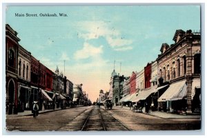 Oshkosh Wisconsin WI Postcard Main Street Horse Carriage Stores Scene 1912