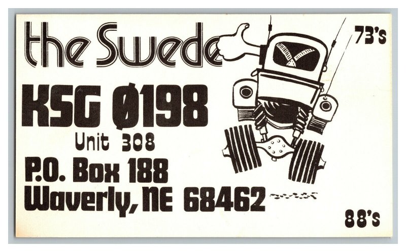 Postcard QSL Radio Card From Waverly NE Nebraska KSG 0198 