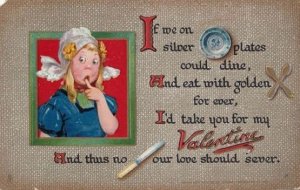 Pots & Pans Love On Silver Plate Valentines Antique Comic Humour Postcard