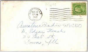 1933 QSL Radio Card W9LDV Evansville IN Amateur Radio Station Posted Postcard