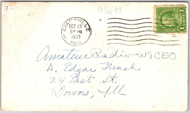 1933 QSL Radio Card W9LDV Evansville IN Amateur Radio Station Posted Postcard