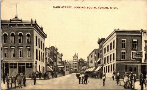 Postcard Main Street, Looking South in Adrian, Michigan~133108 