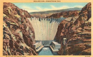 Vintage Postcard Boulder Dam Downstream Face In Contrast To Mighty Floods Nevada