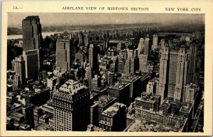 Airplane View Midtown Section New York City NYC NY WB Postcard VTG UNP Unused 
