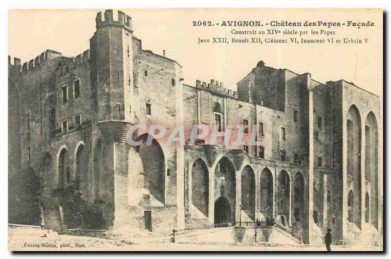 Old postcard Avignon Chateau des Papes Facade