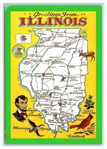 Greetings From Illinois State Map Postcard Continental View Card