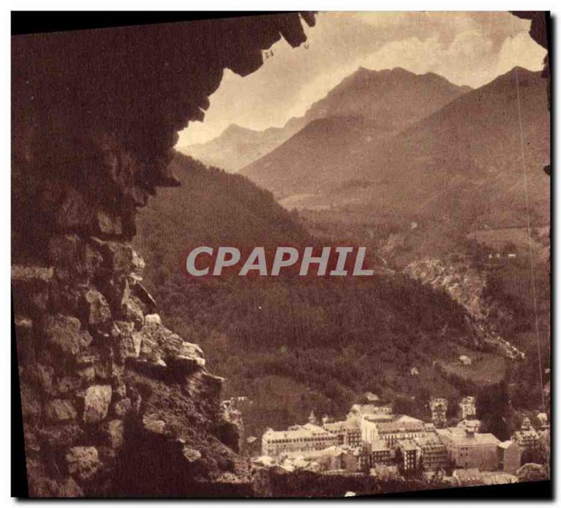 Old Postcard Cauterets viewed from the interior of a cabin in ruins Roman Baths