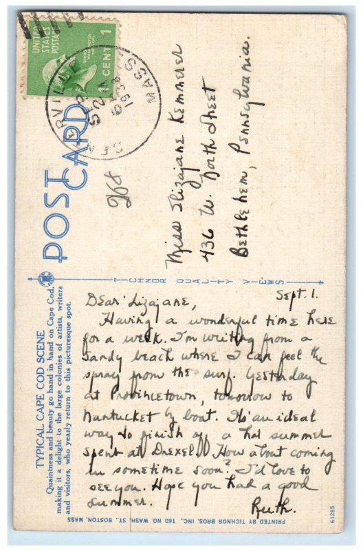 1938 Typical Cape Cod Scene Massachusetts MA, Boat Shore View Vintage Postcard 