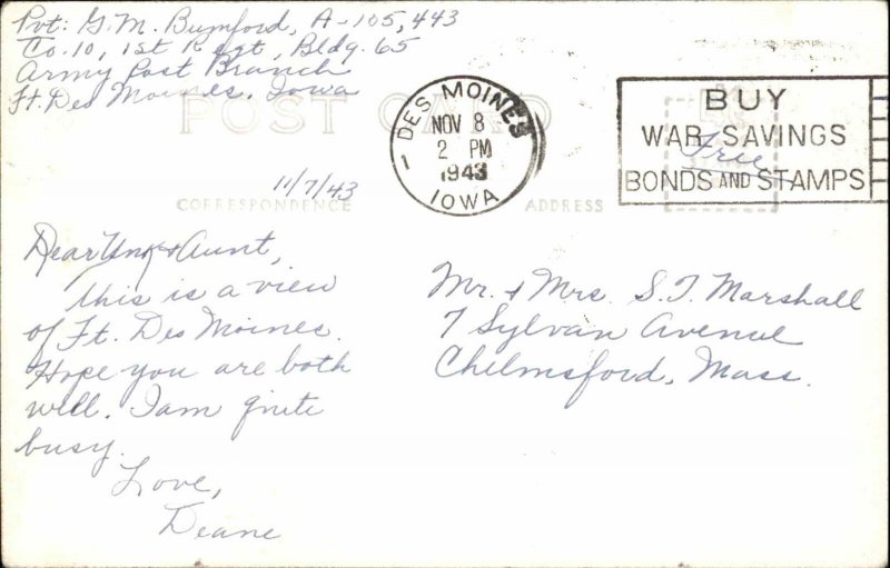 Fort Ft. Des Moines Iowa IA WAC Used 1943 WWII From Female Troop? RPPC