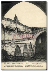 Postcard Old Army Battle of the Marne Marurupt Interior of the church after b...