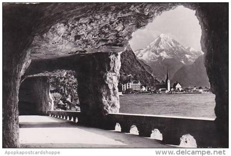 Switzerland Axenstrasse mit Fluehlen und Bristenstock Real Photo