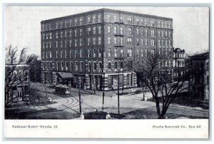c1905 National Hotel Exterior View Building Streetcar Peoria Illinois Postcard