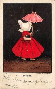 Sunday Girl with her Bible and an umbrella Sun Bonnet 1907 