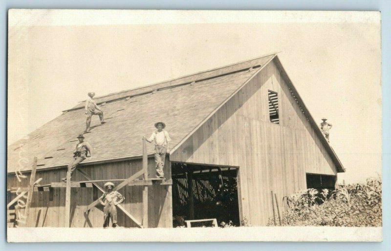 C.1917 RPPC Roofing Kidd Family Barn Triumph, IL Postcard P165