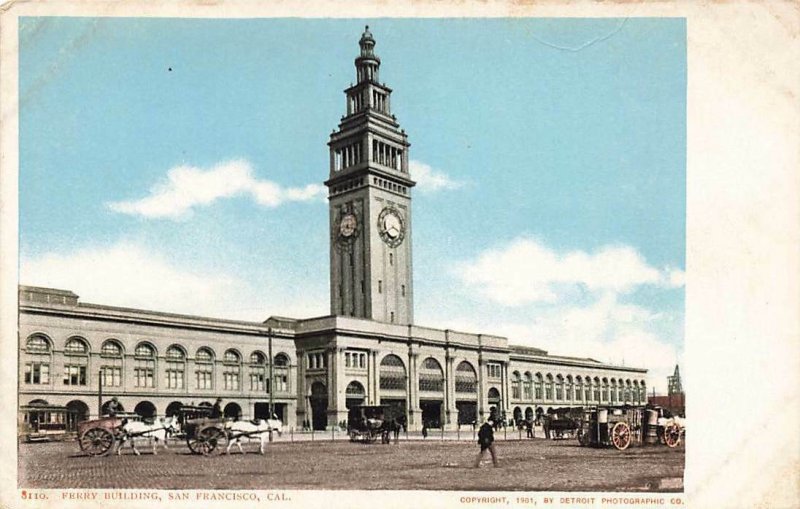 c1905 Ferry Building Street Scene Horse Cart Carriage San Francisco CA P18 