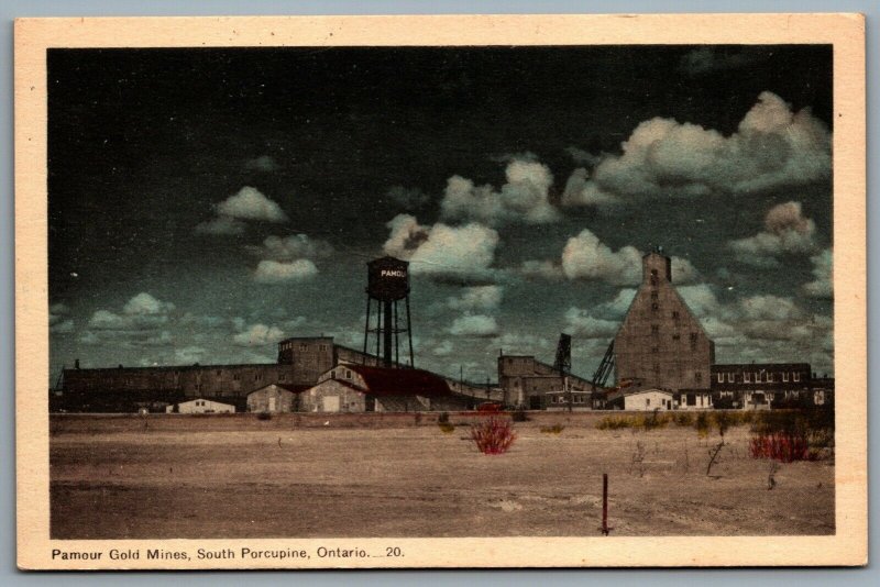 Postcard South Porcupine Ontario c1940s Pamour Gold Mines Night View Unused
