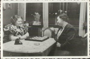 Board Games - Women at Table Playing Chess Real Photo Postcard