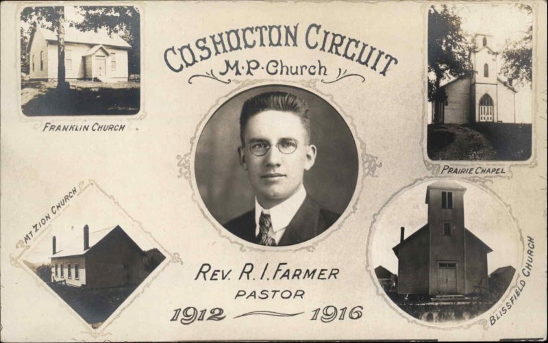 Coshocton OH Circuit Pastor Farmer Franklin MP Church Real Photo Postcard