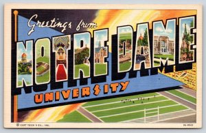 South Bend IN~Notre Dame University~Football Stadium~Pennant~Large Letter Linen