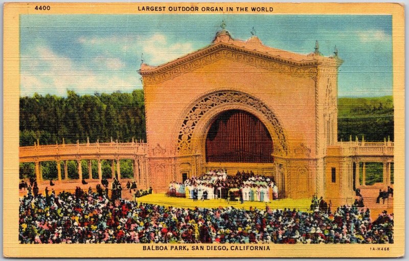 San Diego California CA, Balboa Park, Largest Outdoor Organ, Vintage Postcard