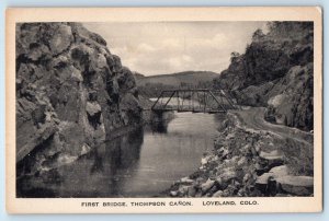 c1940 Loveland Colorado CO Vintage Postcard First Bridge Thompson Canon Bridge