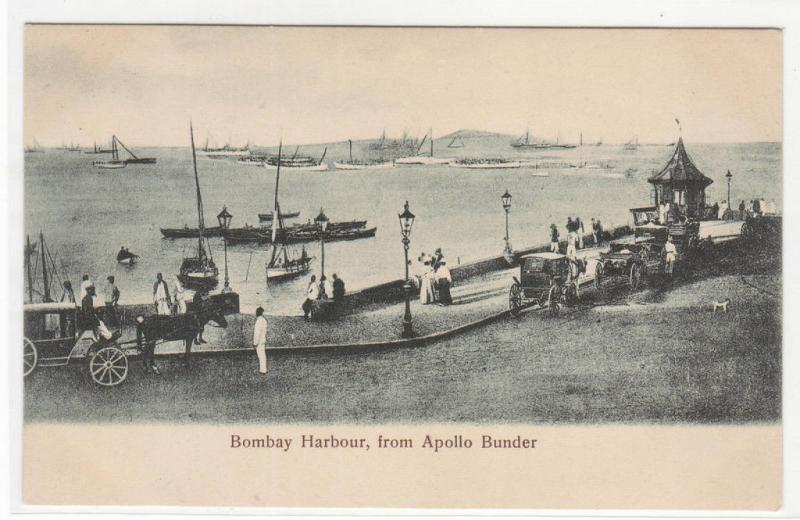 Bombay Harbour Harbor from Apollo Bunder India 1910c postcard